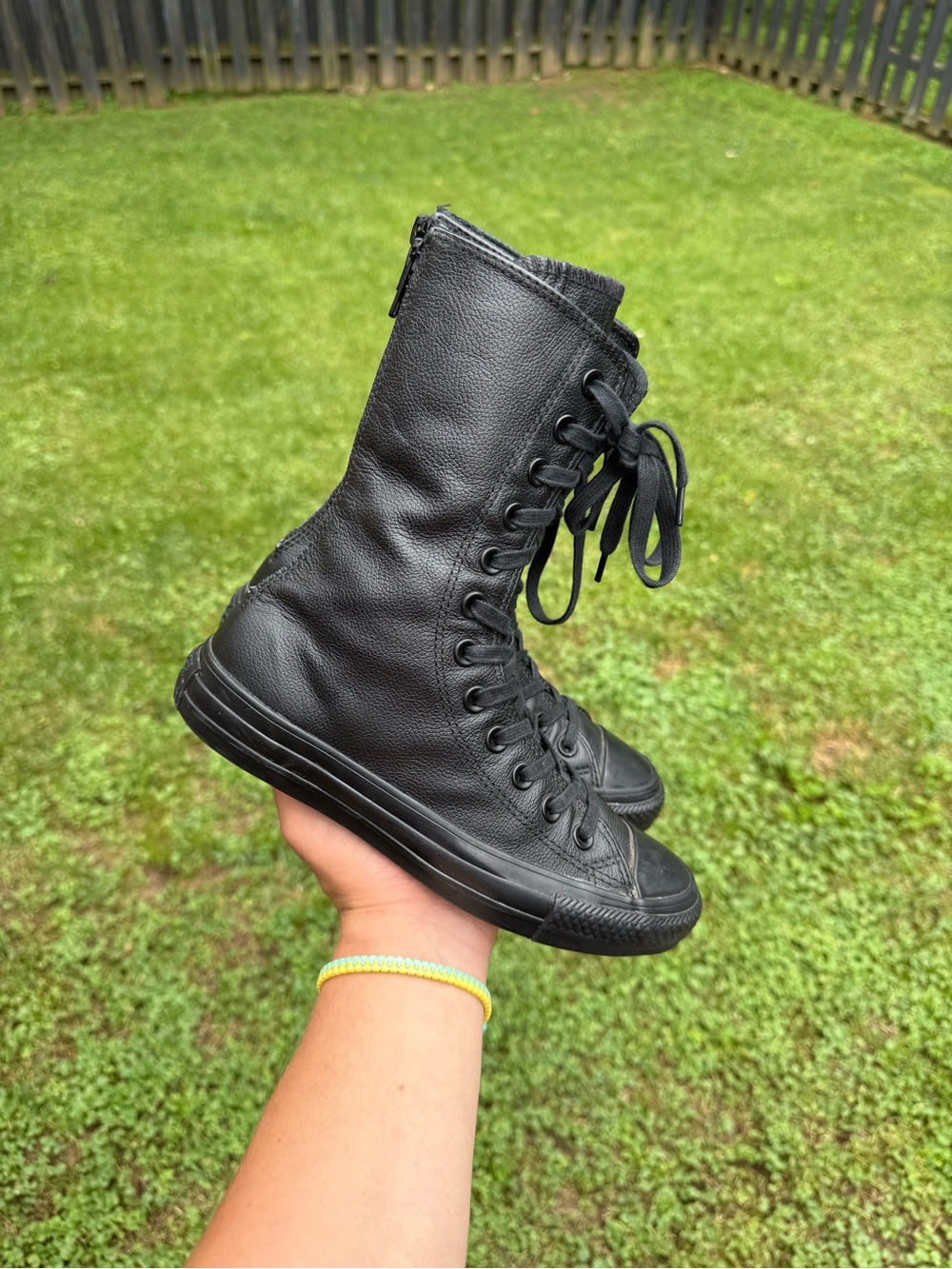 RARE Converse XHi Calf High Black Leather 12 Eye Shoes Sneakers 550640C Size 5.5